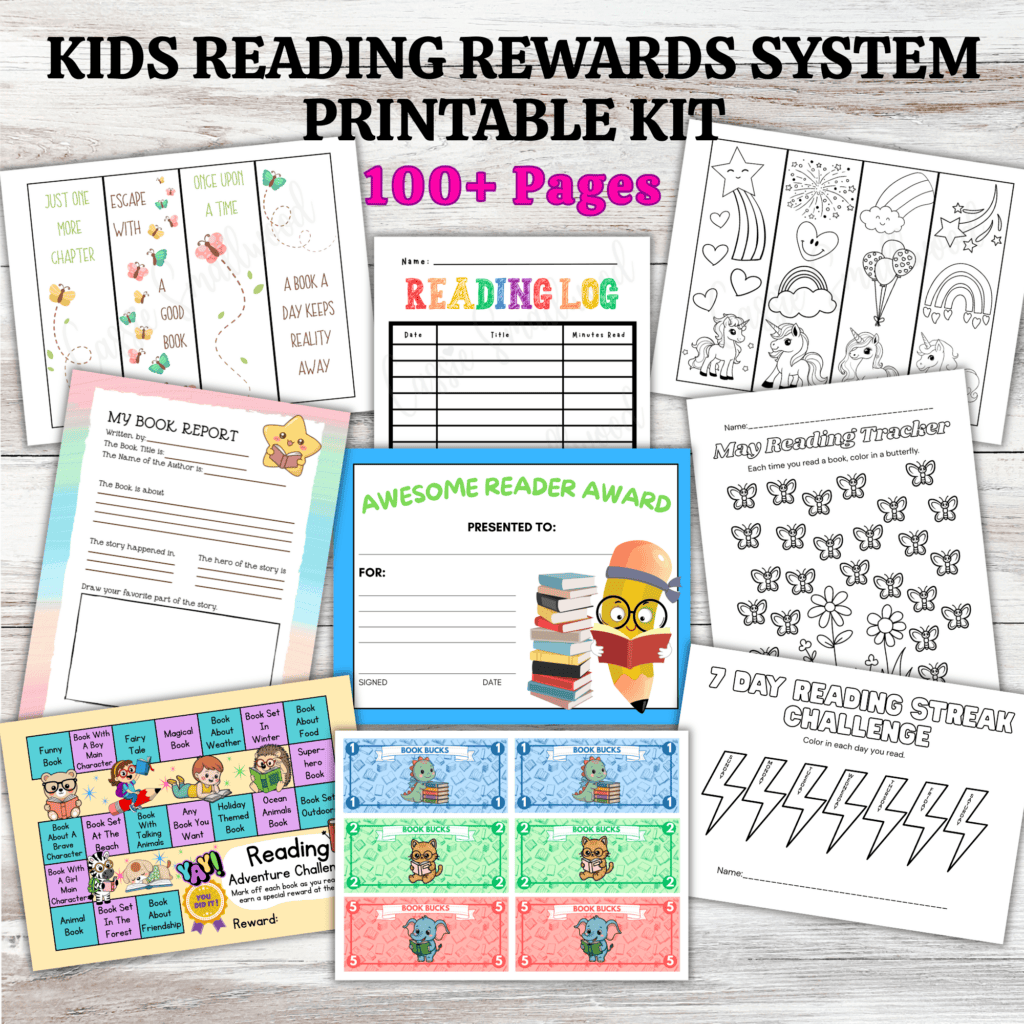 printable reading rewards system for kids pdf, ready rewards program for students printable pdf, cute printable reading logs, cute printable reading trackers, cute printable bookmarks, easy and fun printable reading challenges, cute printable reading certificates, printable book bucks reading incentives, printable book reports