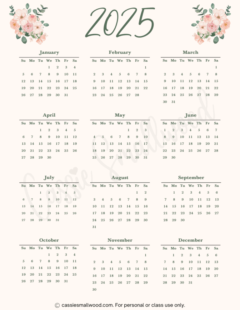 Cute 2025 Free Printable Monthly Calendars Cassie Smallwood