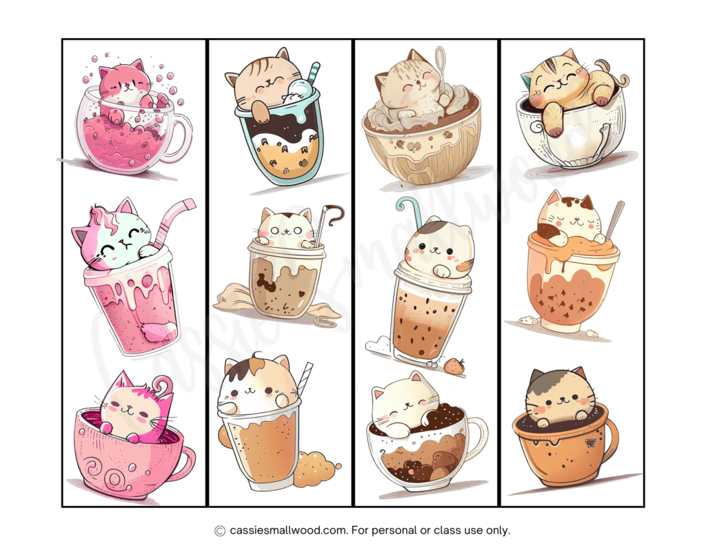 cute cat coffee bookmarks to print