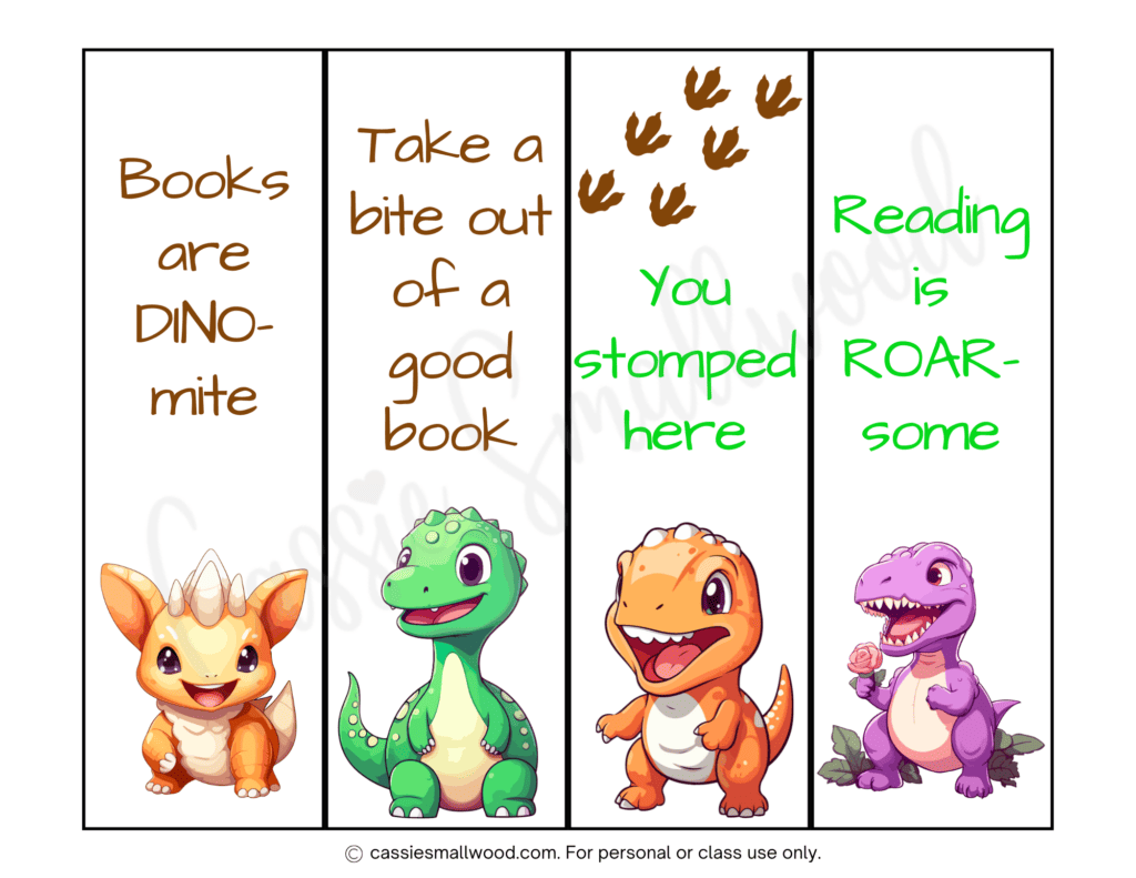 Cute Dinosaur Color Bookmarks Free Printables - Cassie Smallwood