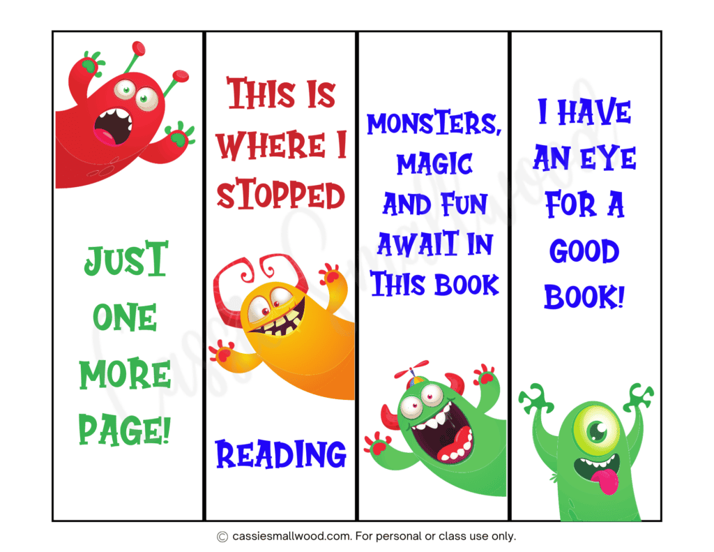 cute printable bookmarks free pdf monster bookmarks to print out