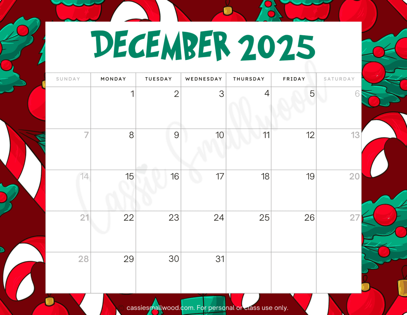 Cute 2025 Free Printable Monthly Calendars - Cassie Smallwood