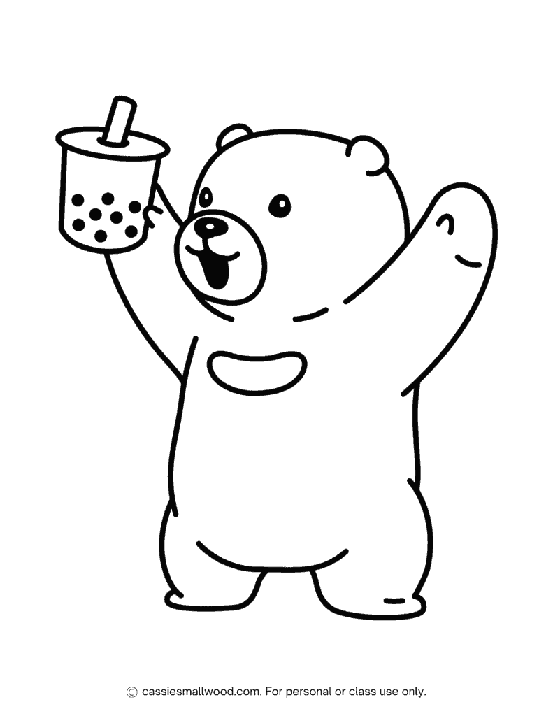 bear drinking boba coloring sheet free printable pdf