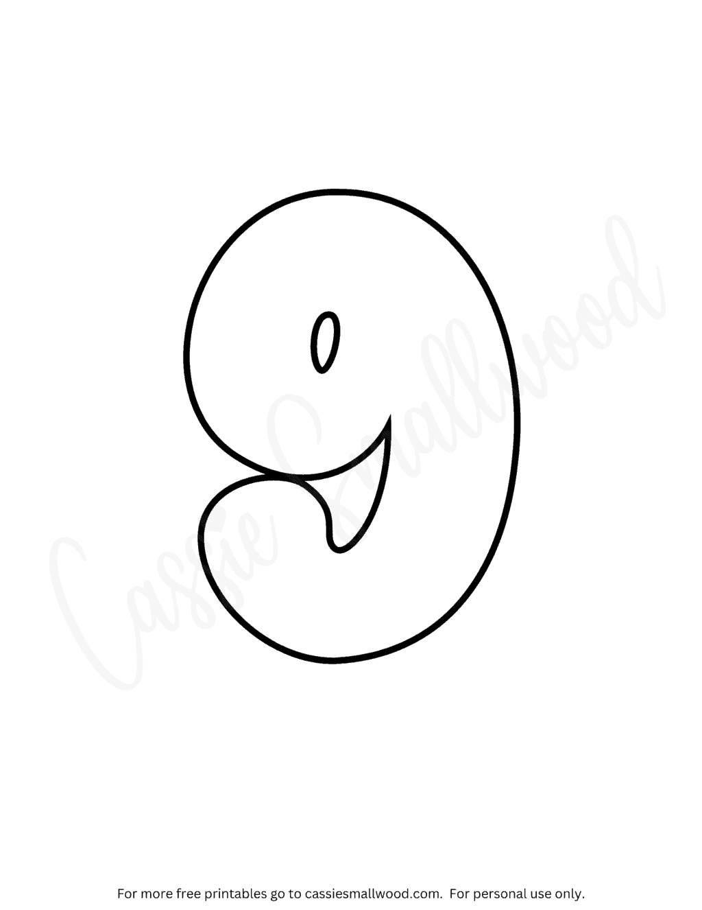 Bubble Number 9 Coloring Page - Cassie Smallwood