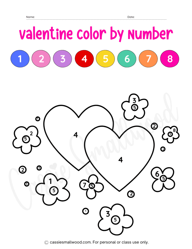 Color By Number Valentine s Day Activities Page Cassie Smallwood