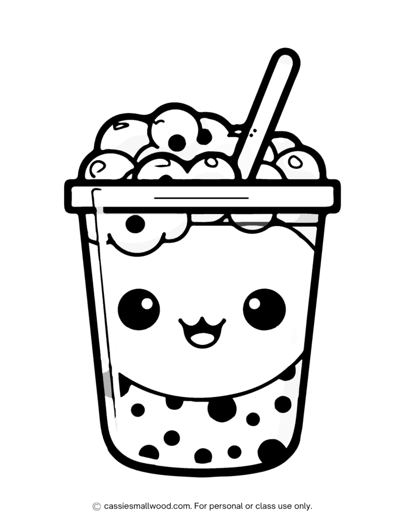 Kawaii Boba Coloring Page - Cassie Smallwood