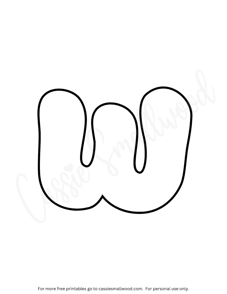Lowercase bubble letter W coloring sheet free printable bubble letter coloring pages pdf
