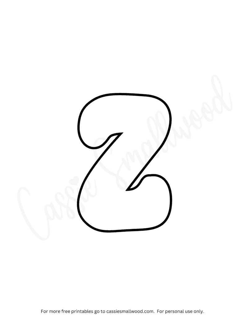 Lowercase bubble letter Z coloring sheet free printable bubble letter coloring pages pdf