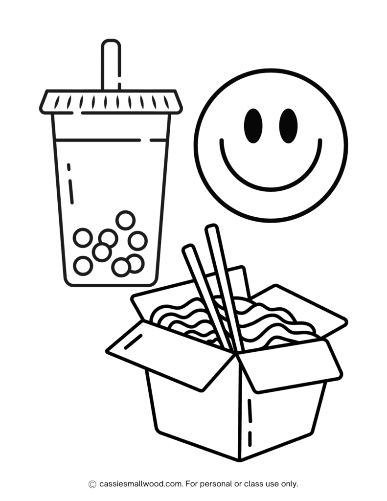 noodles and boba coloring page free printable pdf with smiley face