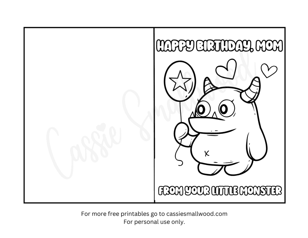 Happy birthday mom from your little monster coloring birthday card for mom free printable pdf
