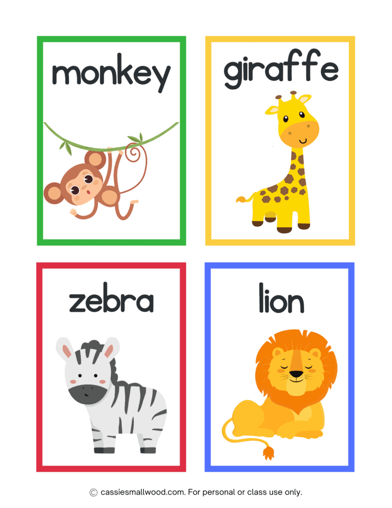 free printable zoo animal flashcards pdf, learning flashcards preschool, toddler flashcards daycare Montessori