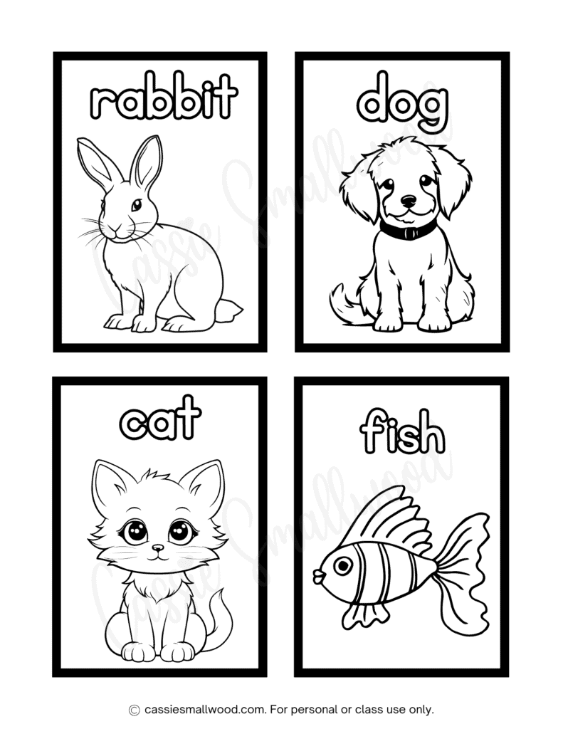 free printable animals flashcards to color, esl flashcards, kindergarten flashcards, preschool flashcards, toddler flashcards