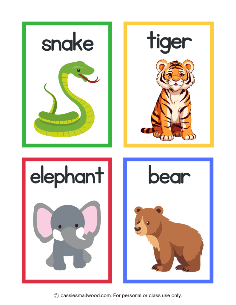 toddler animals flashcards free printable pdf, vocabulary flashcards English
