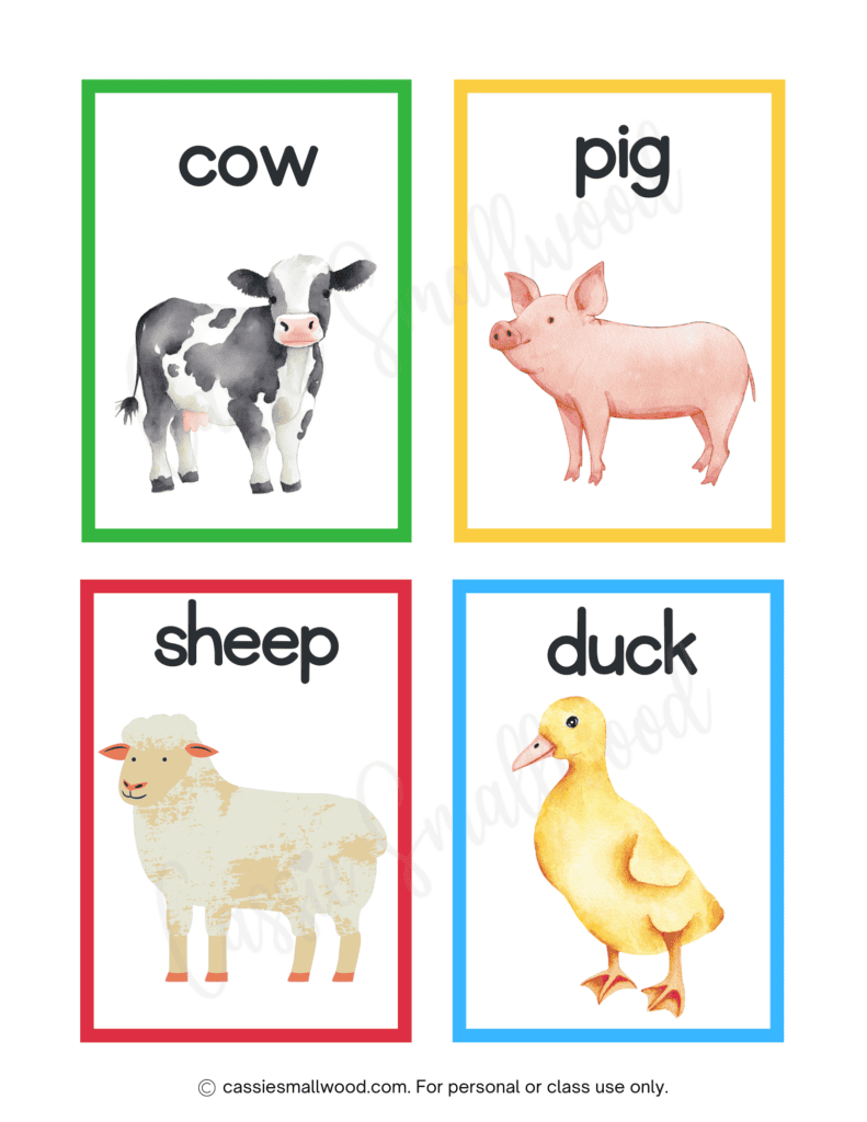 free printable farm animals flashcards preschool pdf, kids animal flashcards free download pdf