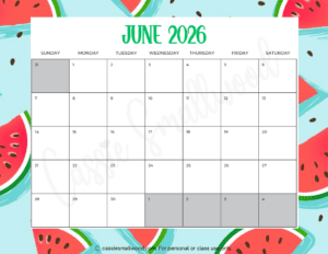 Cute Free Printable 2026 Monthly Calendar (Blank & With Holidays ...