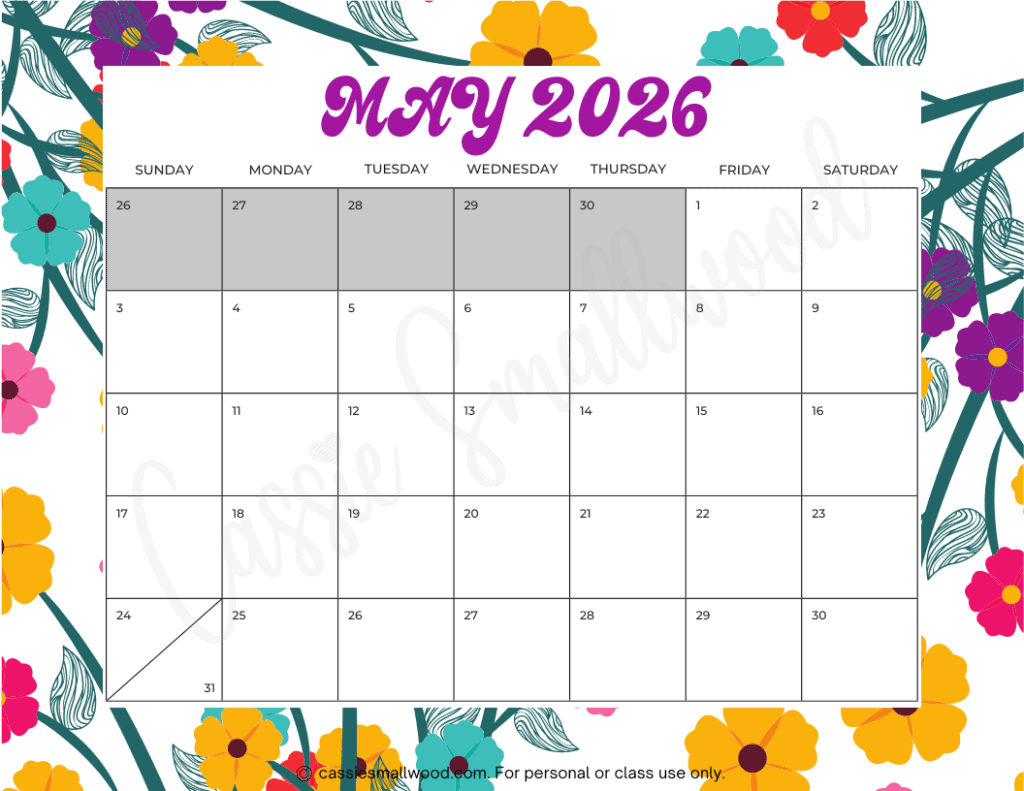 free printable 2026 monthly calendar, free printable may 2026 calendar pdf