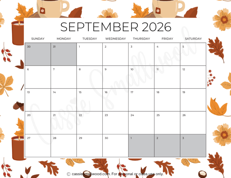 Cute Free Printable 2026 Monthly Calendar Cassie Smallwood