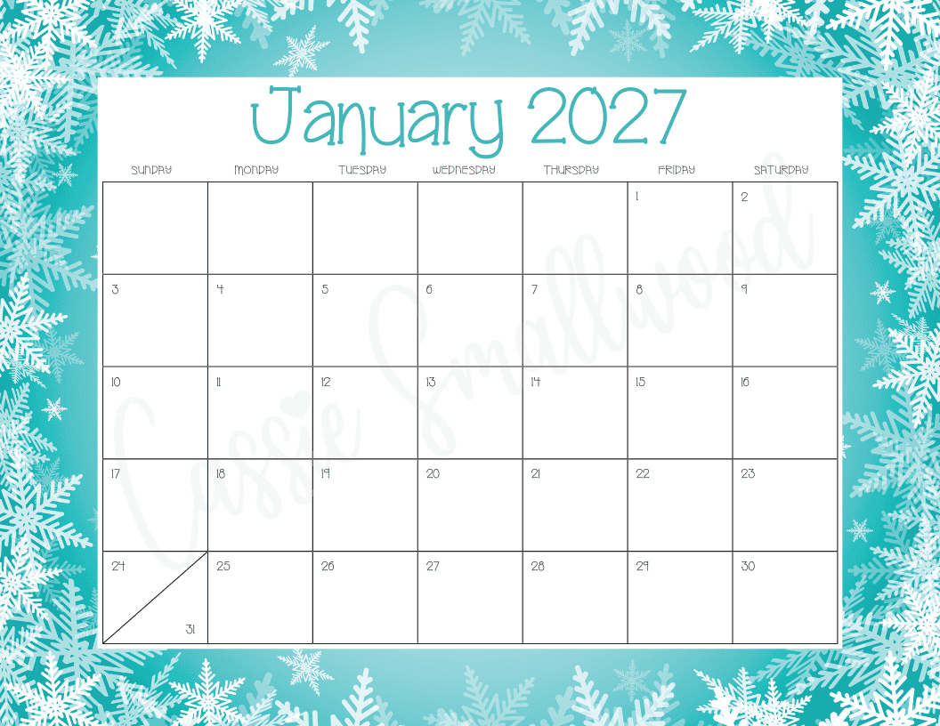 January 2027 Free printable calendar - Cassie Smallwood