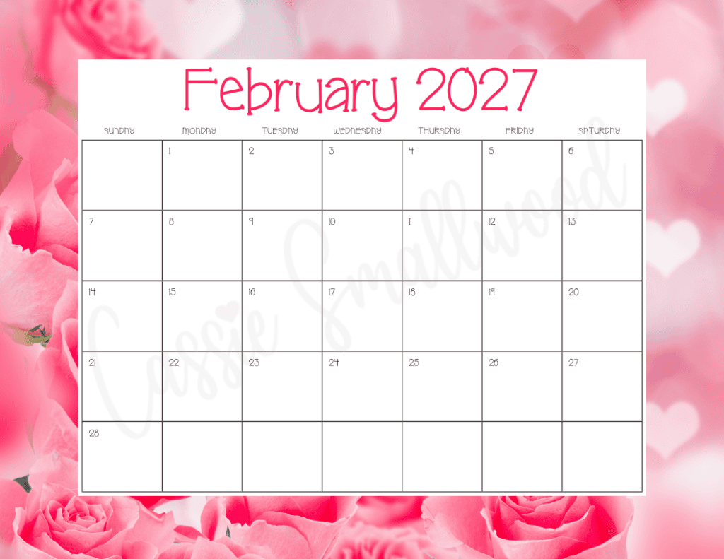 free printable February 2027 calendar