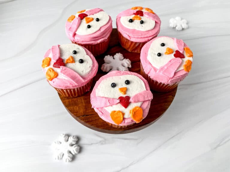 Easy Pink Penguin Winter Birthday Cupcakes