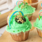 St. patrick's Day cupcakes with green frosting and rainbows
