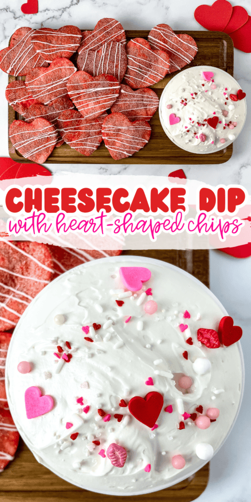 Valentines Heart Shaped Food idea Cheesecake dip and heart air fryer chips