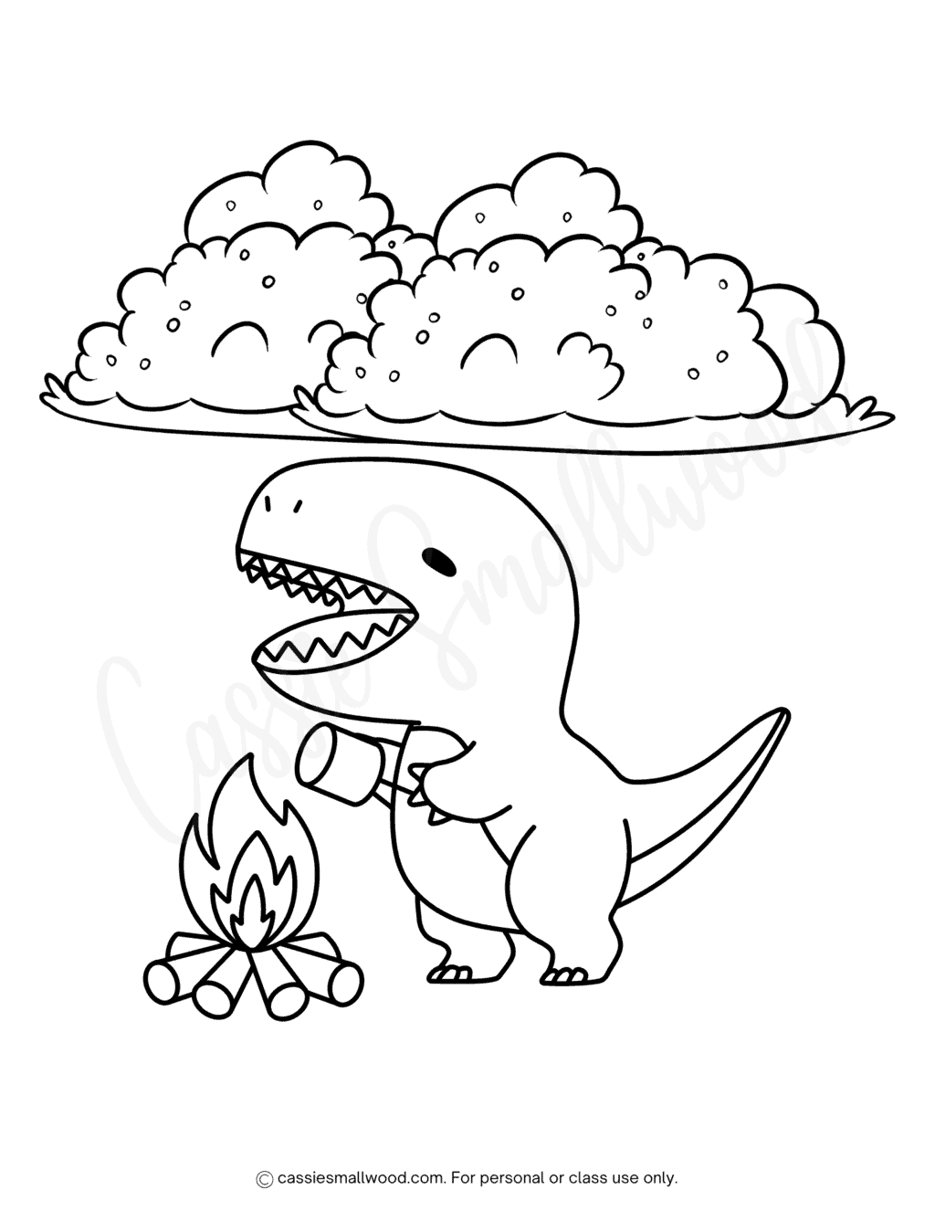 Easy Dinosaur Camping Coloring Page - Cassie Smallwood