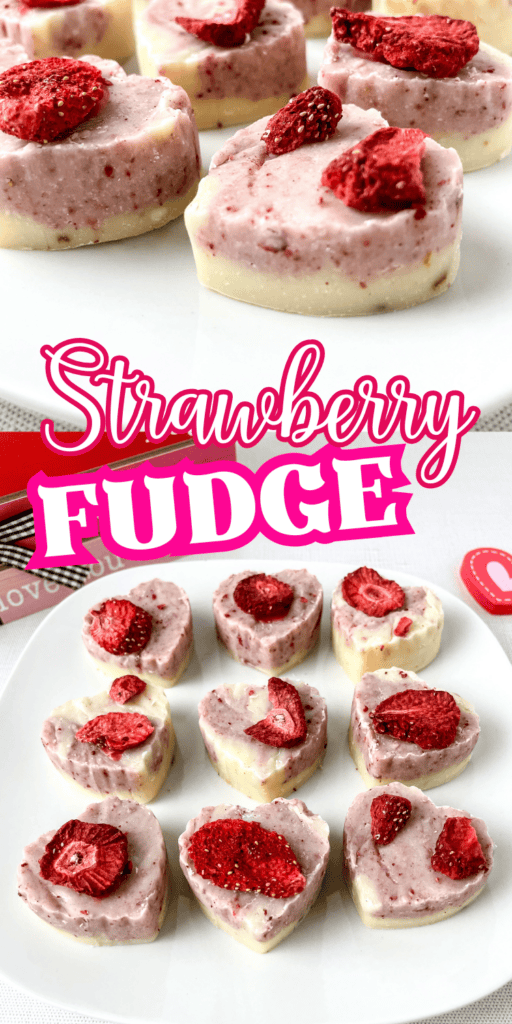 easy strawberry fudge hearts recipe for Valentine's Day treats, no bake Valentine dessert
