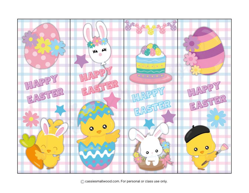 free printable Easter bookmarks pdf, cute Easter bookmarks to print for kids with Easter bunny and chicks