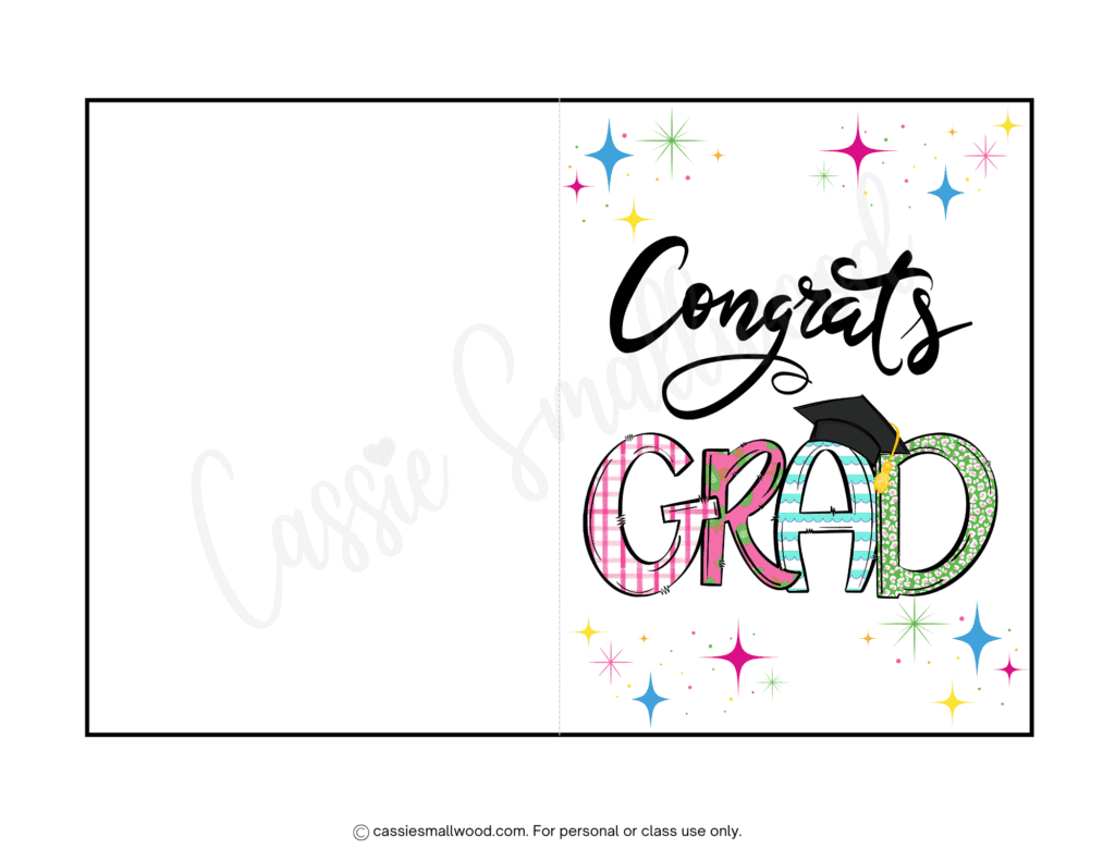 best printable graduation card free printable pdf, Congrats grad card to print with colorful stars and graduation cap