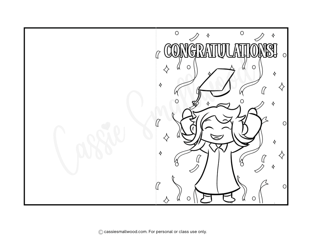 Congratulations on your graduation coloring card free printable pdf, graduation coloring page with girl graduate