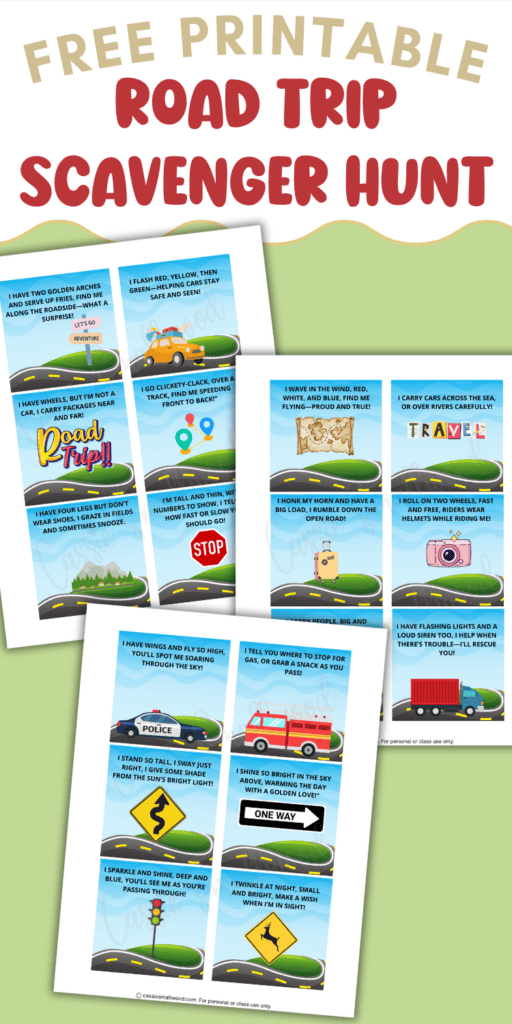 free printable road trip scavenger hunt clues pdf