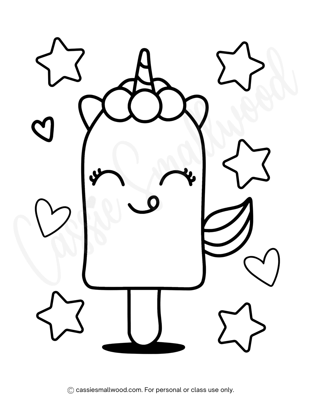 Unicorn Popsicle Coloring Page - Cassie Smallwood