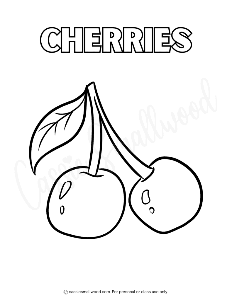 cherries coloring sheet free printable pdf, fruits to color in for kids