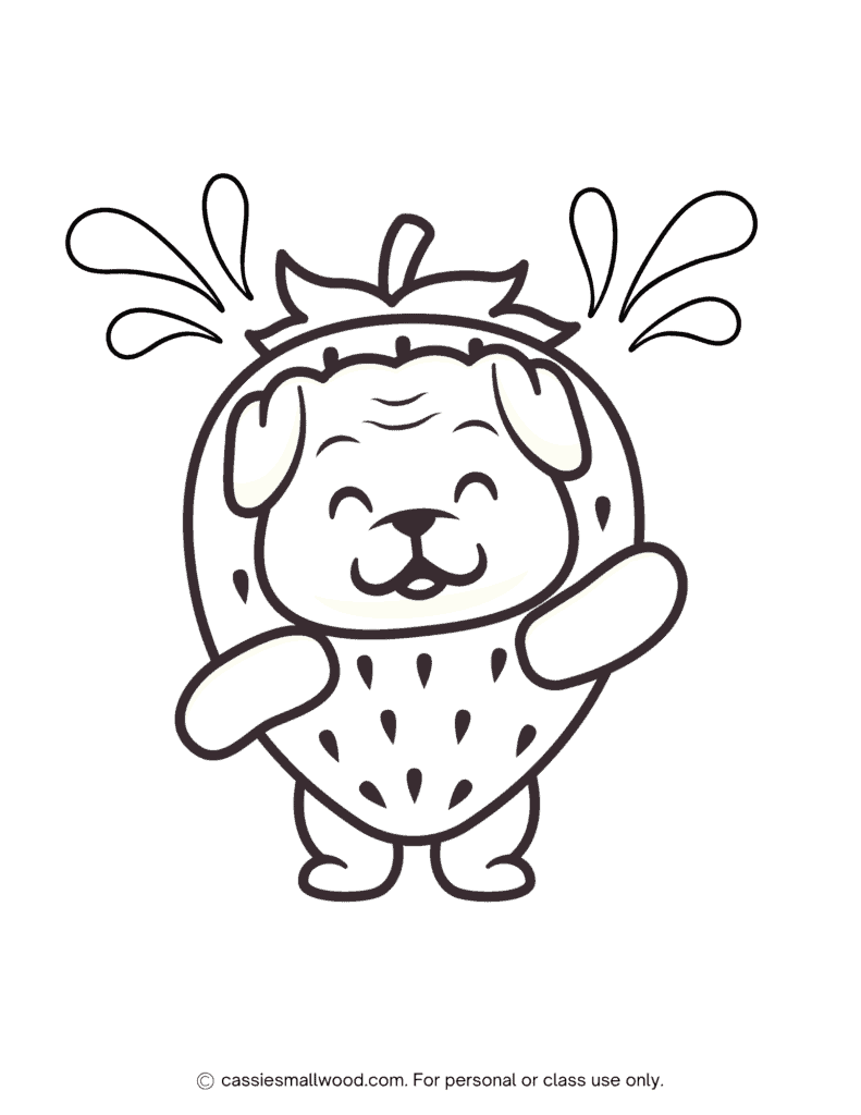dog strawberry picture to color free printable pdf, dog coloring page, strawberry coloring sheet for kids