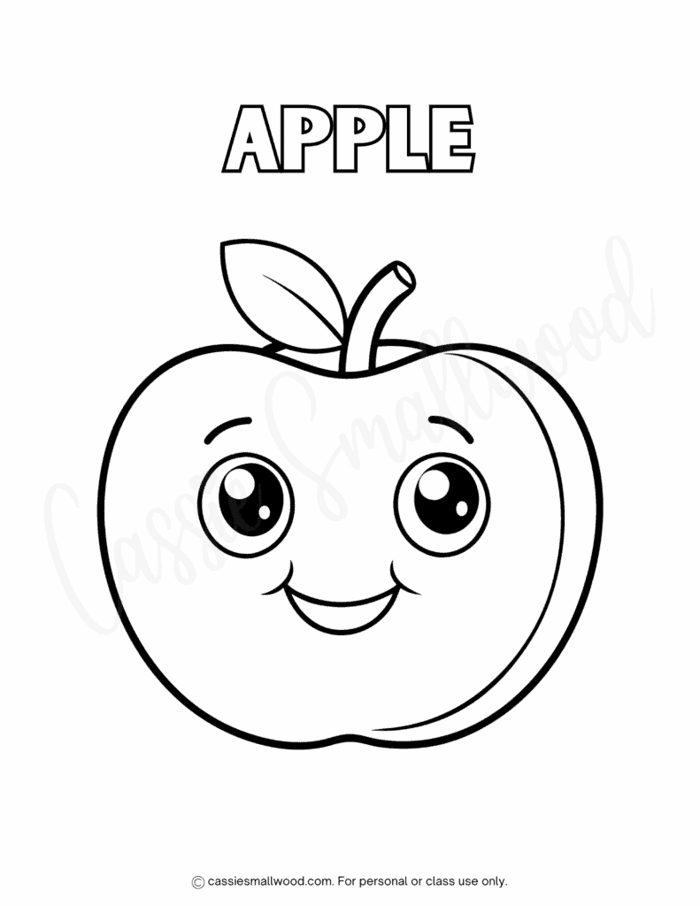 kawaii apple coloring page free printable pdf, fruit pictures to color