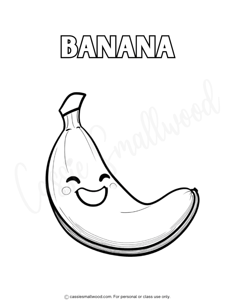 kawaii banana coloring page free printable pdf, fruit color page