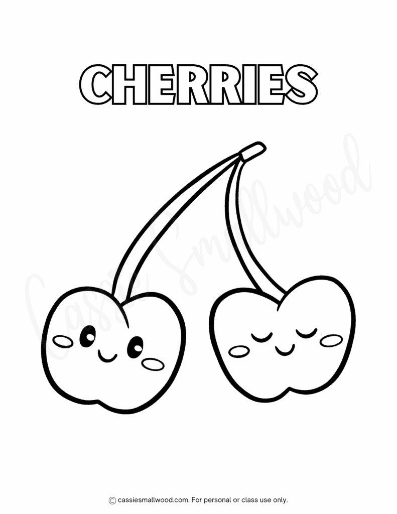 kawaii cherries coloring page free printable pdf, coloring pictures fruits
