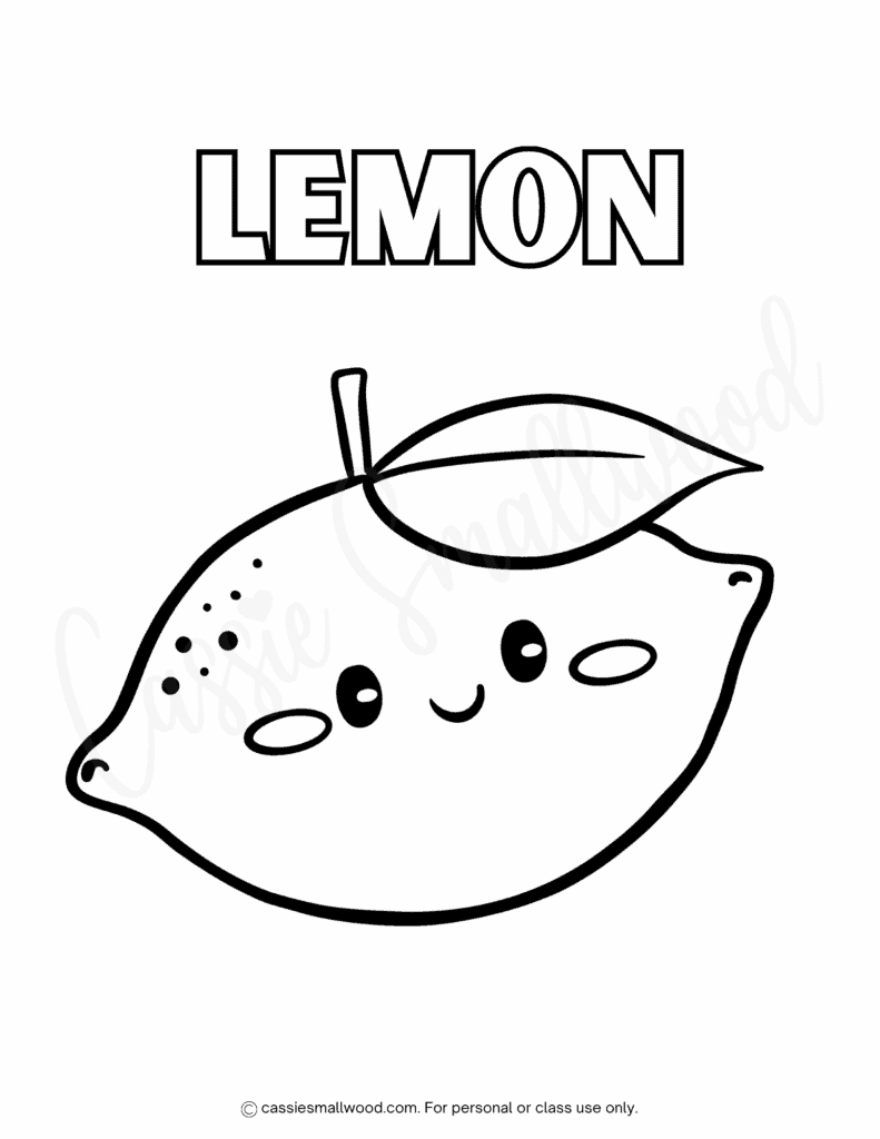 kawaii lemon coloring page free printable pdf, coloring fruit pages