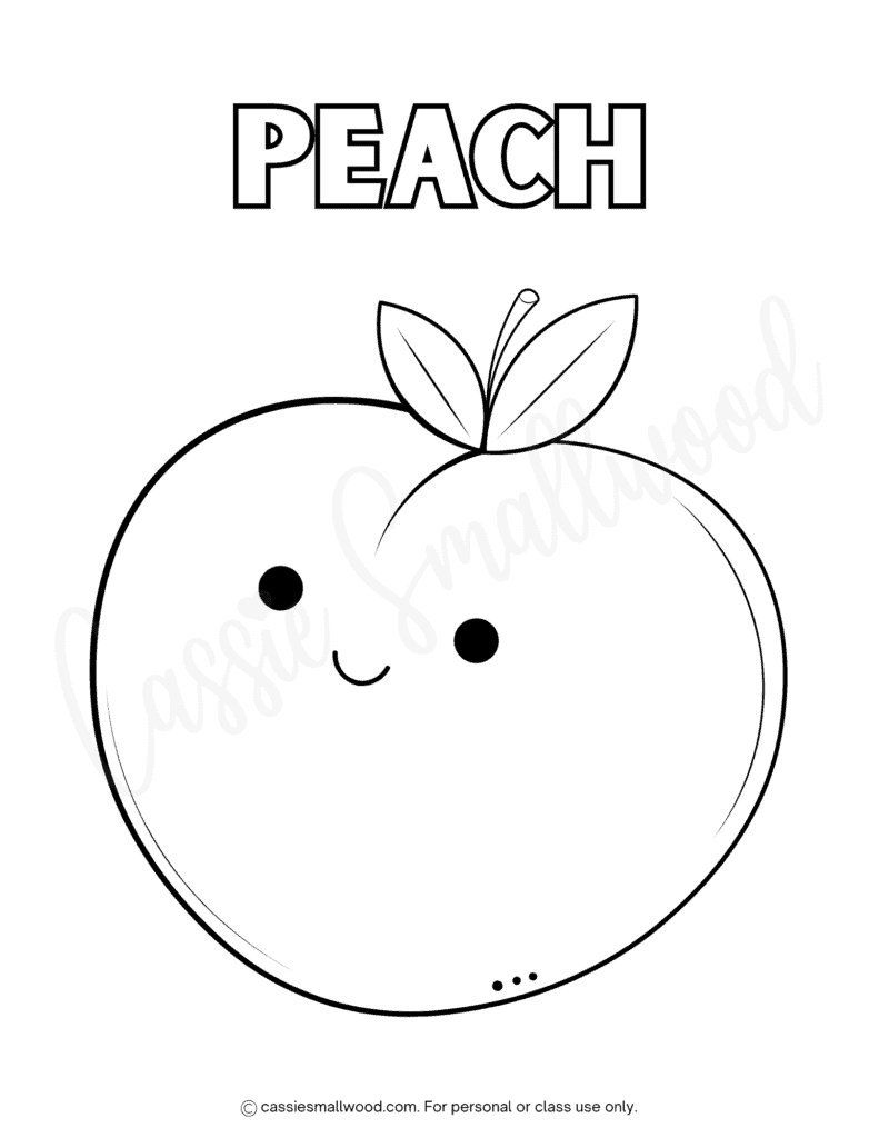 kawaii peach coloring page free printable pdf, fruit coloring sheets easy, summer coloring page, food coloring sheets