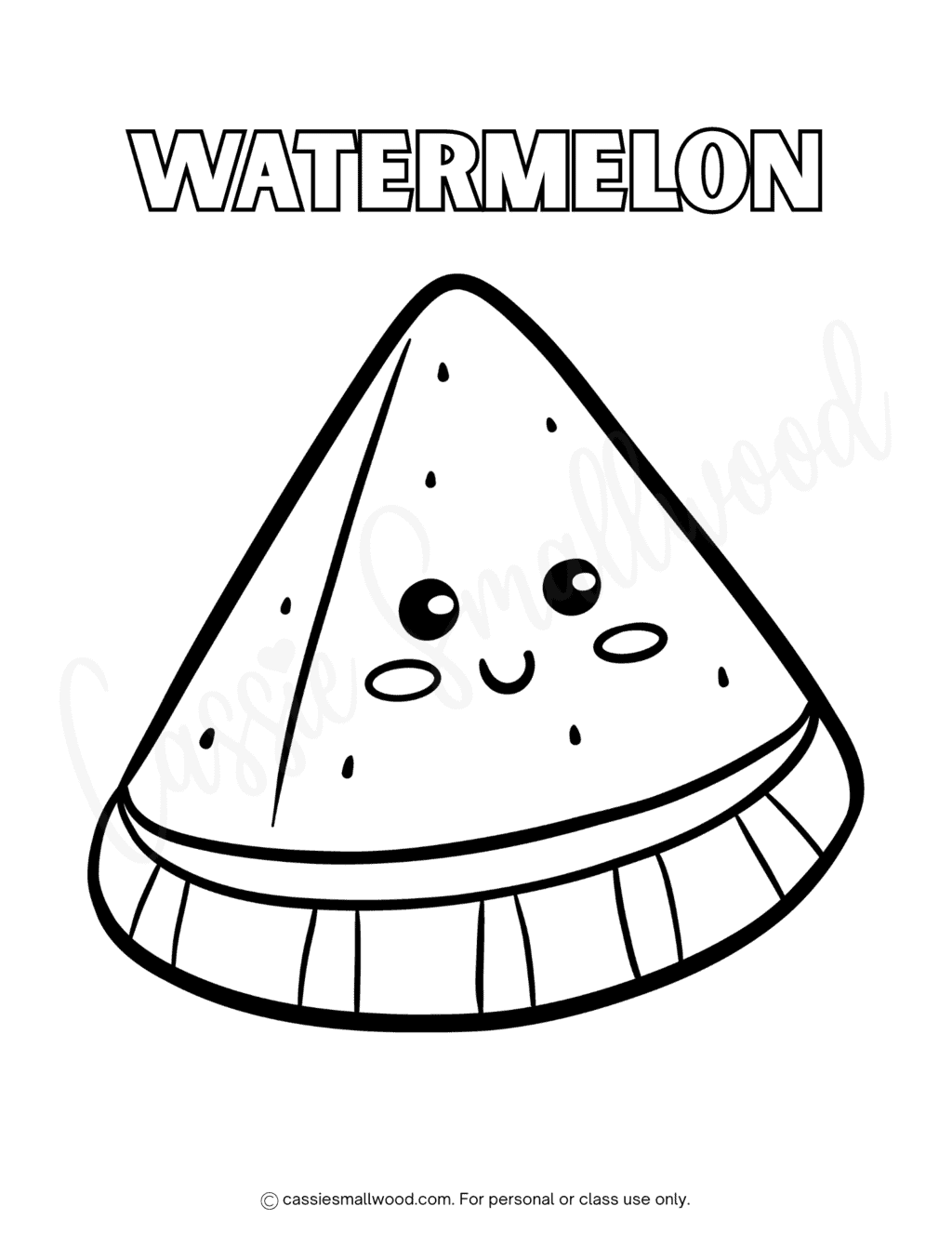 Kawaii Watermelon Coloring Page - Cassie Smallwood