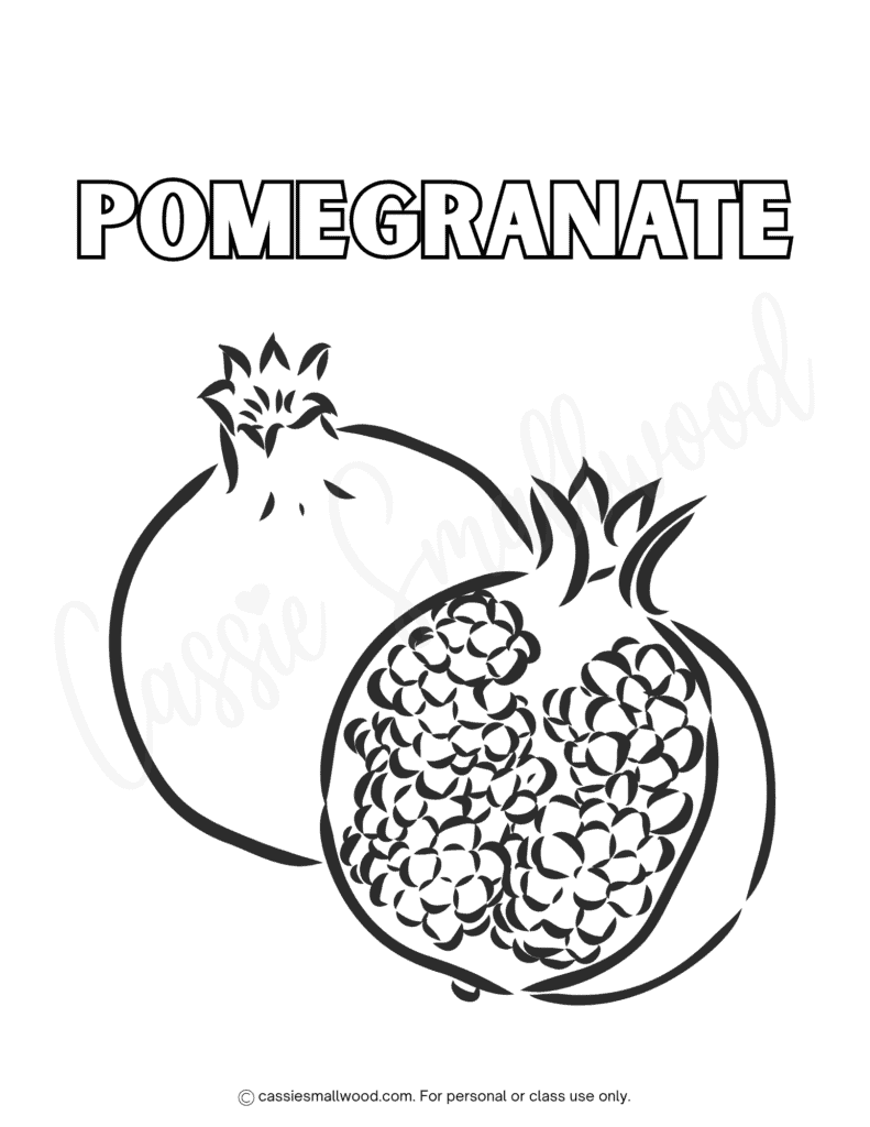 pomegranate coloring page free printable pdf, fruit coloring sheets for preschool