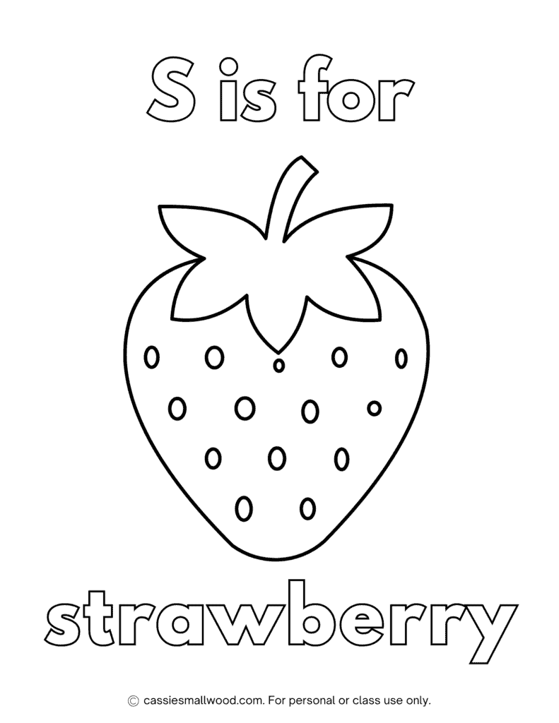 preschooler strawberry coloring page free printable pdf, easy strawberry coloring sheet