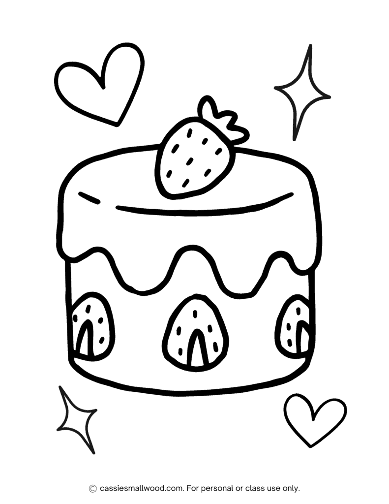 strawberry cake coloring sheet free printable pdf, cake coloring page to print for free