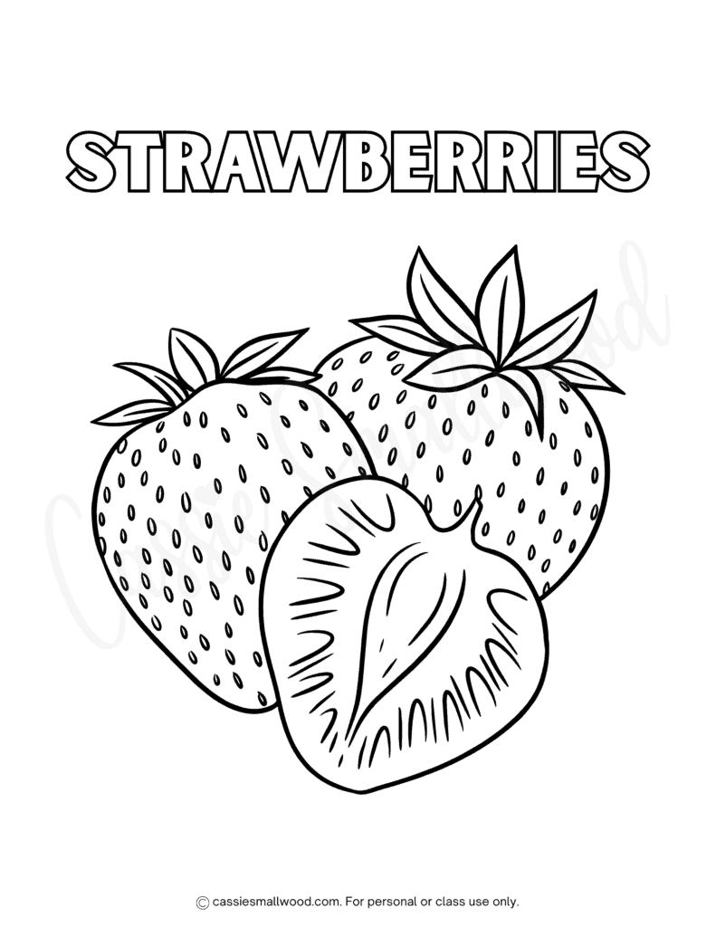 strawberries coloring sheet free printable pdf, fruit coloring pages for kids