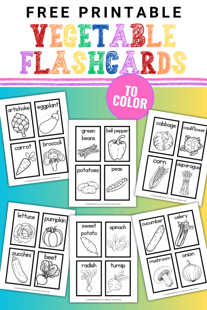 free printable vegetable flashcards to color