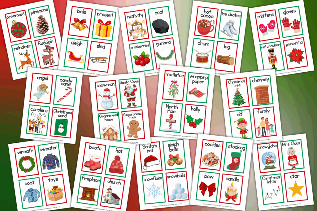 cute Christmas flashcards for kids free printable pdf