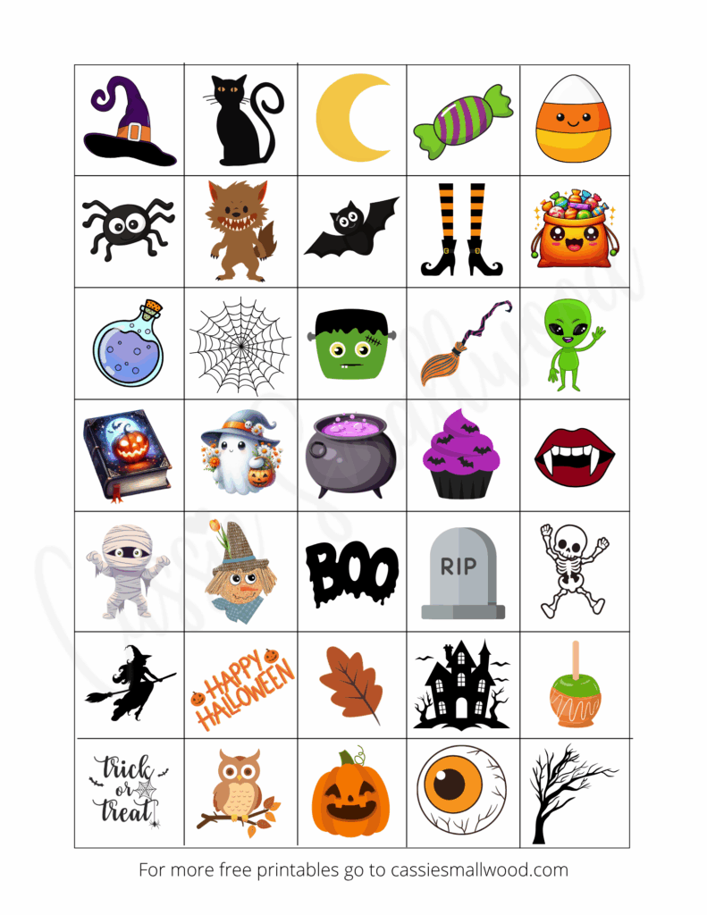 free printable Halloween bingo call card pdf