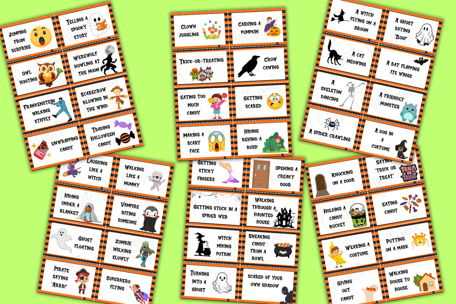 free printable Halloween charades words cards for a fun halloween game and activity