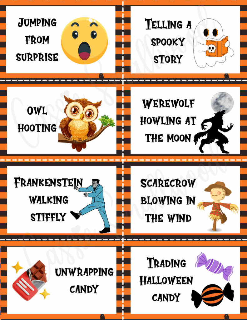 free printable Halloween charades game cards pdf